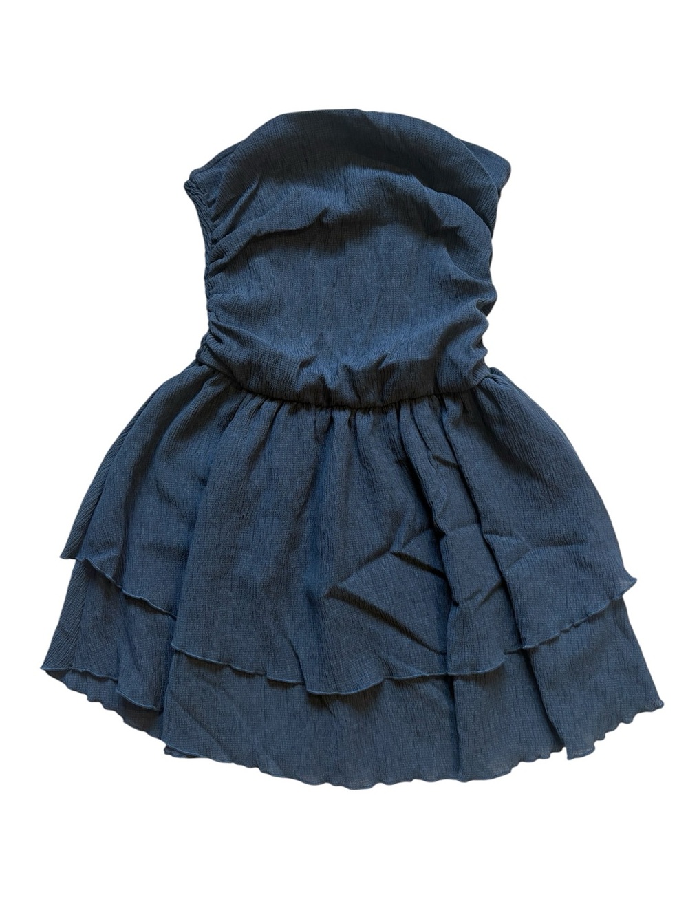 Cider Tube Ruffle Ruched Mini Dress Navy Blue Strapless S Balletcore Fairy Beach